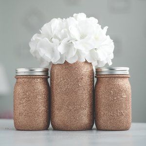 Copper Glitter Mason Jar Vases
